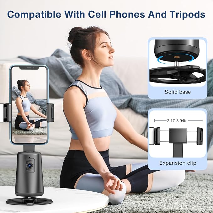 Auto Face Tracking Tripod 360° Rotating Cell Phone Photo and Video Kits Stand, No App, Camera Stand with Remote and Gesture Control, Rechargeable Smart Shooting Stand for Live Recording Tiktok（Black） - Image 5