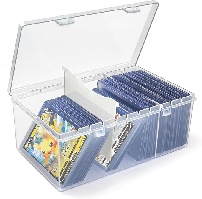 Trading Card Storage Box with 2 Dividers,Toploads Storage Box Plastic Baseball Card Storage Box for 500+ Sports Cards 100+ Top Loads for MTG Magic TCG Yugioh Playing Card Case Holder (1 Pack) by Unknown