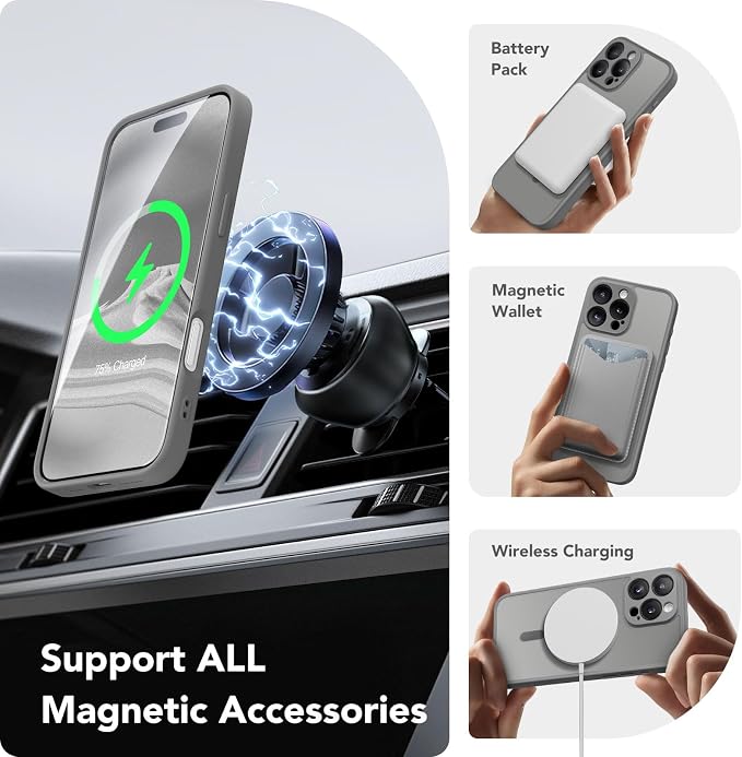 CAPRARO for iPhone 16 Pro Max Case, Compatible with MagSafe | Upgraded [Full Camera Protection] Protective Translucent Matte Women Girl Magnetic Phone Case Cover, Deep Grey - Image 3