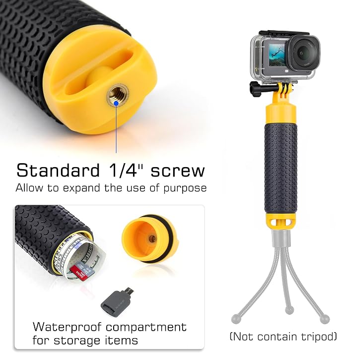 GEPULY Waterproof Case for DJI Osmo Action 6 with Floating Hand Grip | Handle Mount with 1/4 Screw Hole Hollow Storage 12 Anti-fog Films Thickened PC Protective Underwater Housing Accessories 60M - Image 4