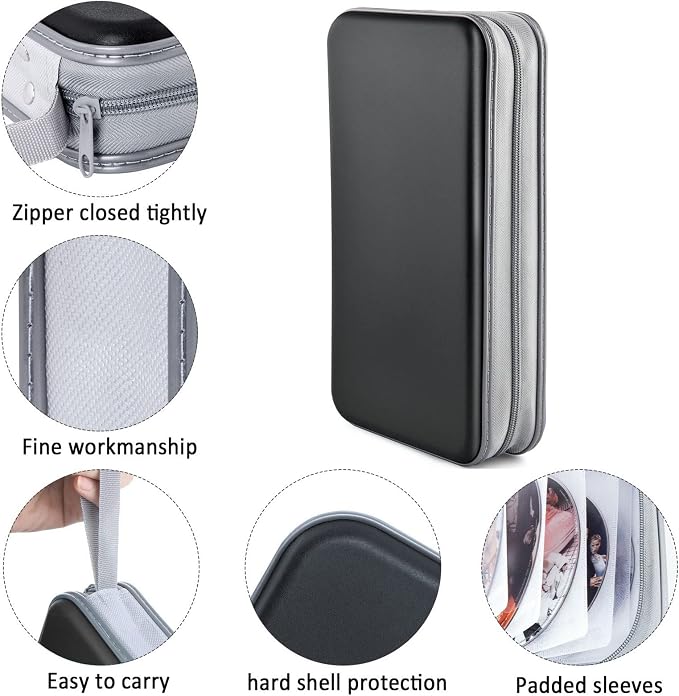 DVD Case, CD Case Holder Wallet Binder 96 Capacity CD/DVD Cases Storage Holder Binder Organizer Wallet Book for Car Home Travel (Black) | Zipper‑DVD Organizer, Scratch‑Resistant Sleeves Shield Discs From Dust & Damp; Stores Music, Video, Gaming & Blu‑r... - Image 2