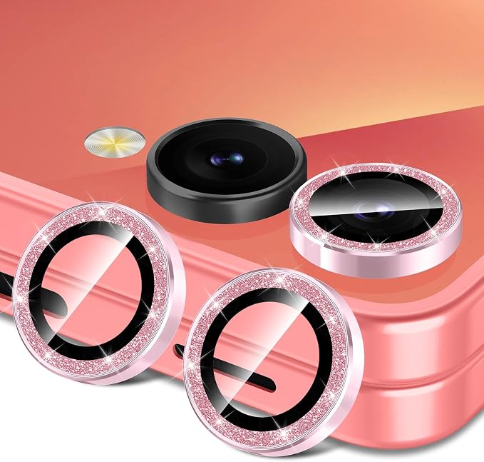 for Samsung Galaxy Z Flip 7 Camera Lens Protector, Individual Metal Ring Tempered Glass Lens Cover, [Strong Adsorption] Scratch Resistant Ultra-Thin HD Clear Lens Cover, 1 Set-Pink Sparkly by Btscase