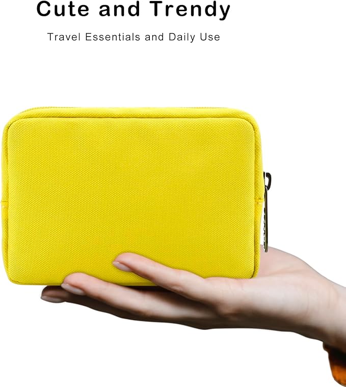 E-Tree Cute Small Makeup Bag,Cosmetic Toiletry Skin Care Make up Little Items Pouch for Purse,Zipper Mini Tech Charger Cable Electronic Organizer Case,Travel Accessories for Women Men Teen,Yellow - Image 4
