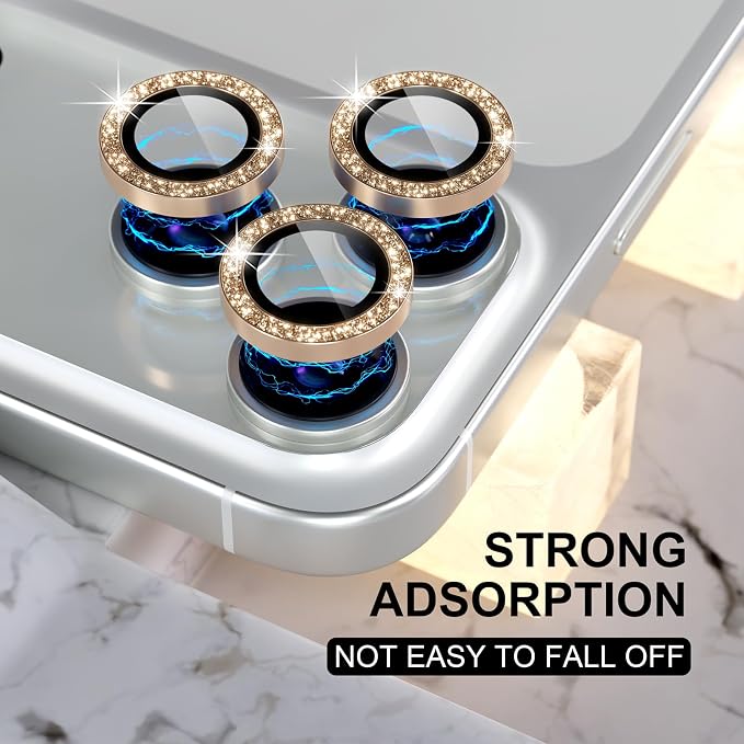Choiche for iPhone 17 Pro/iPhone 17 Pro Max Camera Lens Protector | Ultra HD, Bling 9H Tempered Glass Camera Cover Screen Protector Metal Ring Decoration Accessories (Glitter-Gold) - Image 4