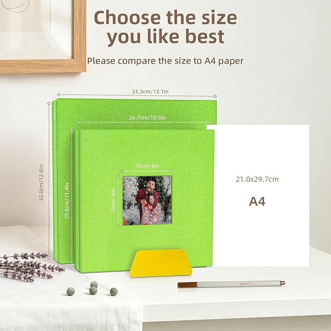 Popotop Photo Album Self Adhesive with Picture Display Window,40 Pages DIY Scrapbooking Supplies Kit for 4x6 8x10 Picture,Linen Cover Memory Book for Baby Wedding, with Scraper and Metallic Pen - Image 6