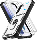 Gritup for Samsung Galaxy S22+ Plus Case with Screen Protector*2, Galaxy S22 Plus Case Build in 360° Rotating Ring Kickstand, Military Grade Protective Case for S22 Plus Phone, White+Black by Gritup