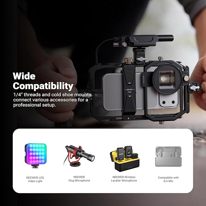 NEEWER Universal Phone Cage Video Rig Stabilizer with 17mm to 37mm & 67mm Lens Filter Adapter Ring Accessories Compatible with iPhone Android Samsung for Video Recording Streaming Photography, PA058 - Image 5