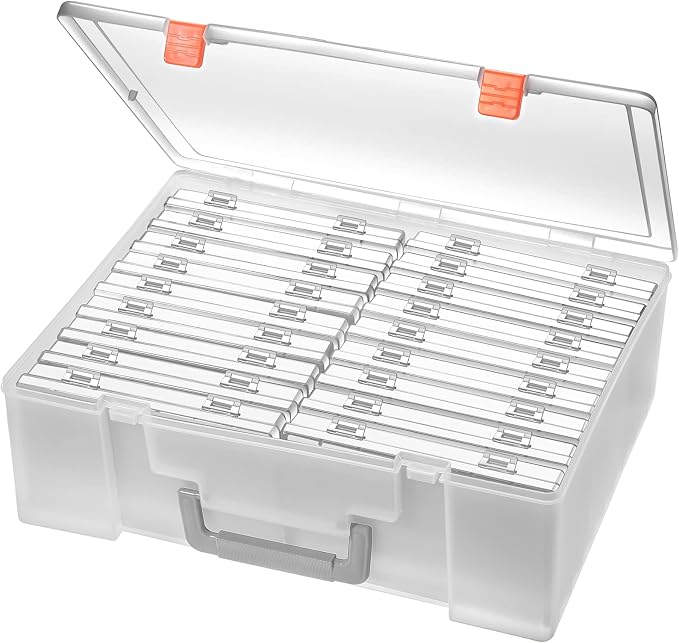 Photo Storage Box 4x6, 18 Inner Extra Large Organizer Acid-Free Photo Keeper Storage Case, Plastic Craft Storage Box for Stickers Stamps Seeds (Clear, 18 Boxes) by Gbivbe