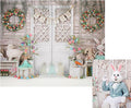 Kate 10x8ft Happy Easter Photography Backdrops Colorful Eggs | Cute Rabbit Toy Photographic Background Retro Wall White Door Baby Shower Newborn Shooting Backdrop by KateBackdropforPhotography