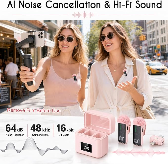 2 Mini Wireless Microphones for iPhone/Android, AI Noise Reduction | Plug & Play, 20H Battery with Charging Case, Portable Clip-On Lavalier Mic for Content Creators, Podcast, Streaming, Vlogging - Image 2