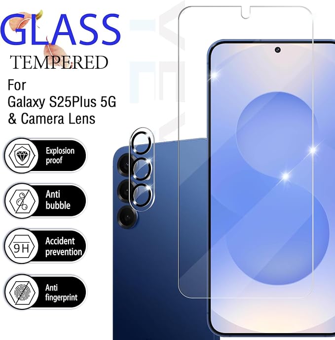 Galaxy S25 Plus / S25+ Tempered Glass Screen & Lens Protector 2+2 Pack | [Ultrasonic Fingerprint Unlock] [Case Friendly] [Bubble-Free] - Image 2