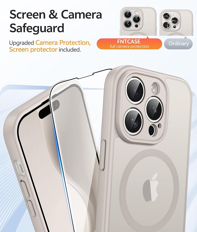FNTCASE for iPhone 14 Pro Max Case, Fit for Magsafe, Glass Screen Protector | Full Camera Protection, Translucent Matte, 14FT Military Grade Drop Proof, Shockproof Protective Phone Cover, Off White - Image 4