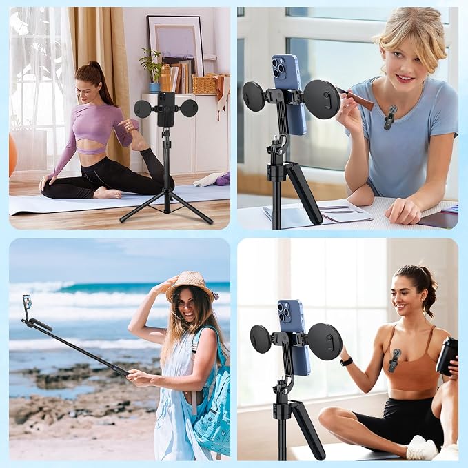 Content Creator Vlogging Kit for iPhone/Android,70-inch Auto Face Tracking Tripod for iPhone with Light and Wireless Microphones,TikTok/YouTube Starter Kit - Image 5