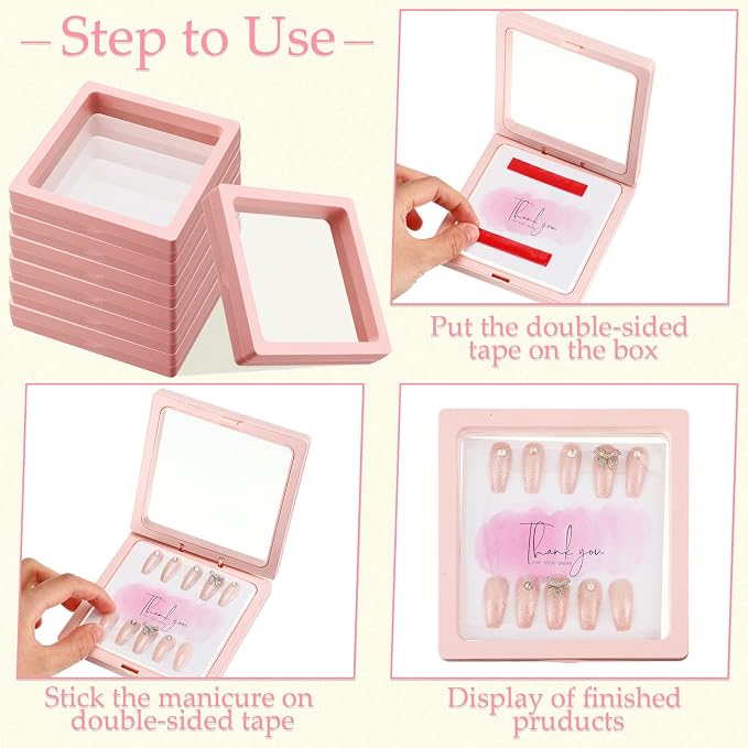 meekoo 30 Pcs Press on Nail Packaging Box with 90 Pcs Adhesive Double Sided Tape Artificial Nail Display Case Storage Container Box Acrylic Packaging Organizer for Art Home Salon(Pink) - Image 4