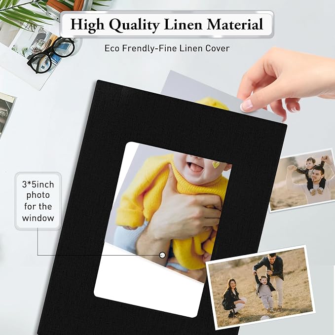 Photo Album 4x6,Linen Cover Slide-in Photo Album Book Can Holds 200 4x6 Photos with 50 Black Sheets for Baby Family Pictures Artwork or Postcards Storage (Black) - Image 5