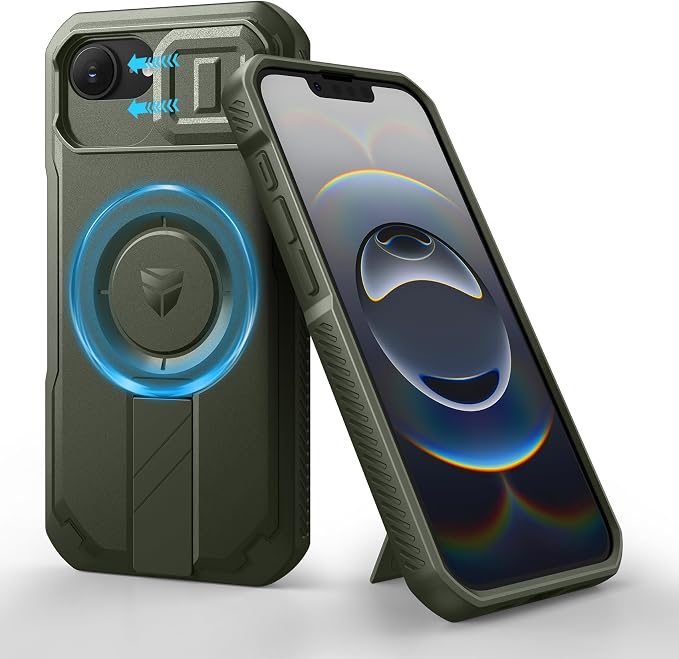 Dexnor for iPhone 17e Case, iPhone 16e Case[Built-in Slide Camera Cover & Kickstand], Compatible with MagSafe Heavy-Duty Rugged Magnetic Shockproof Phone Case for iPhone 17e/16e, 6.1 inch Army Green by Dexnor