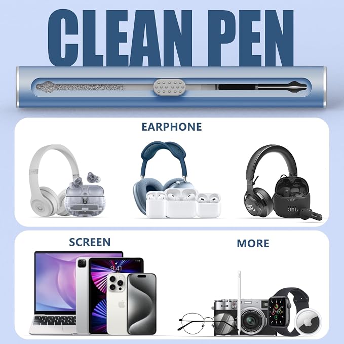 Inesore for AirPod Cleaning Kit, for Phone Earbuds Electronics (Deep Blue) | Metal Tip, High-Density Soft Brush, Flocked Sponge Tip, 3 in 1 Design, Compact & Lightweight, Easy Operation, Easy to Carry - Image 6