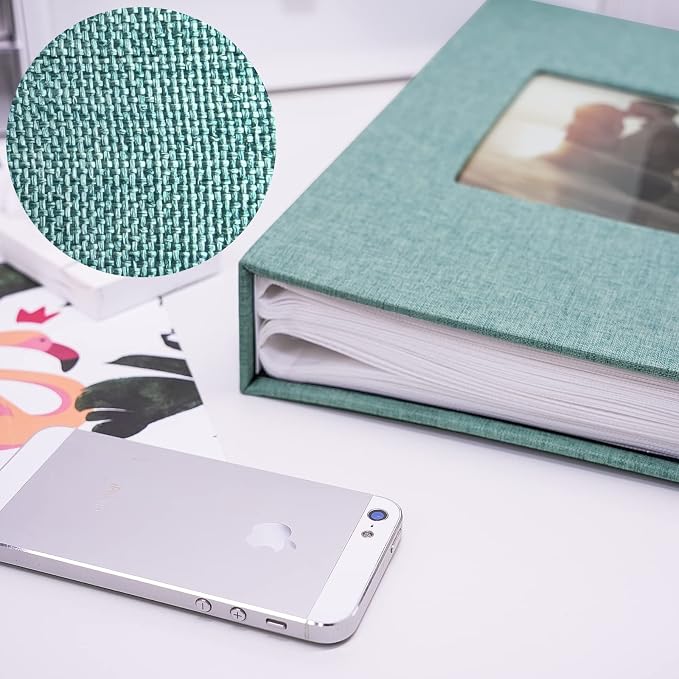 Vienrose 4x6 Photo Album,420 Pockets,Linen Cover with Window,Green | Linen Hardcover, Slip In Photo Book, Family Memory Album, Travel Keepsake - Image 3