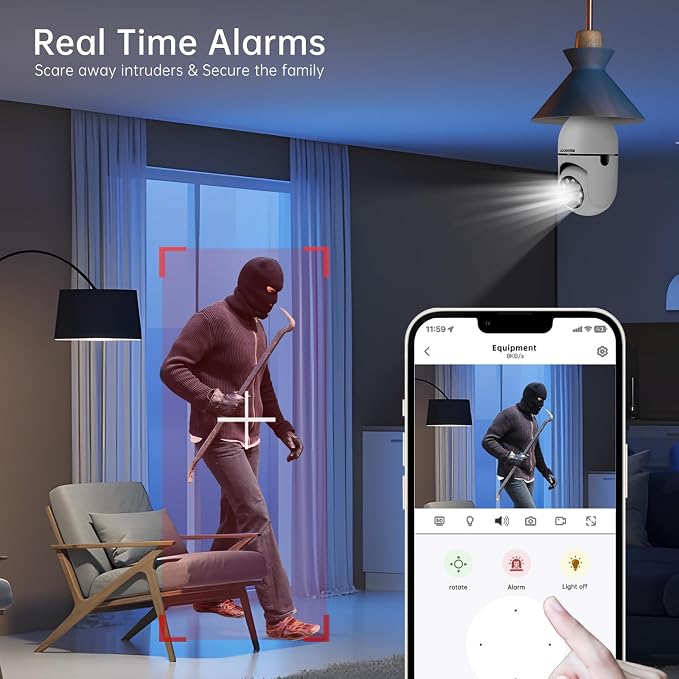 WESECUU Light Bulb Security Camera -5G& 2.4GHz WiFi 2K Security Cameras Wireless Outdoor Motion Detection and Alarm,Two-Way Talk,Color Night Vision,Human Detection, Bulb Camera Compatible with Alexa - Image 6