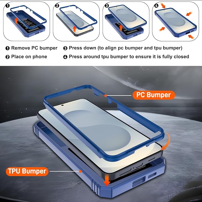 Gritup Fit for Samsung Galaxy S25 Plus Phone Case with Slide Camera Cover | 2 Pack Screen Protector, Build in 360° Rotating Ring Kickstand, Military Grade Shockproof Protective Phone Case, Blue - Image 4