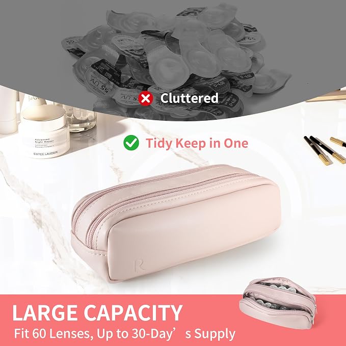 Portable Daily Contact Lens Case Organizer, Traveling Contact Cases Bag with Clearly Labeled R & L, Water-Resistant Disposable Contact Lens Dispenser, Storage up to 60 lenses(Black) - Image 5