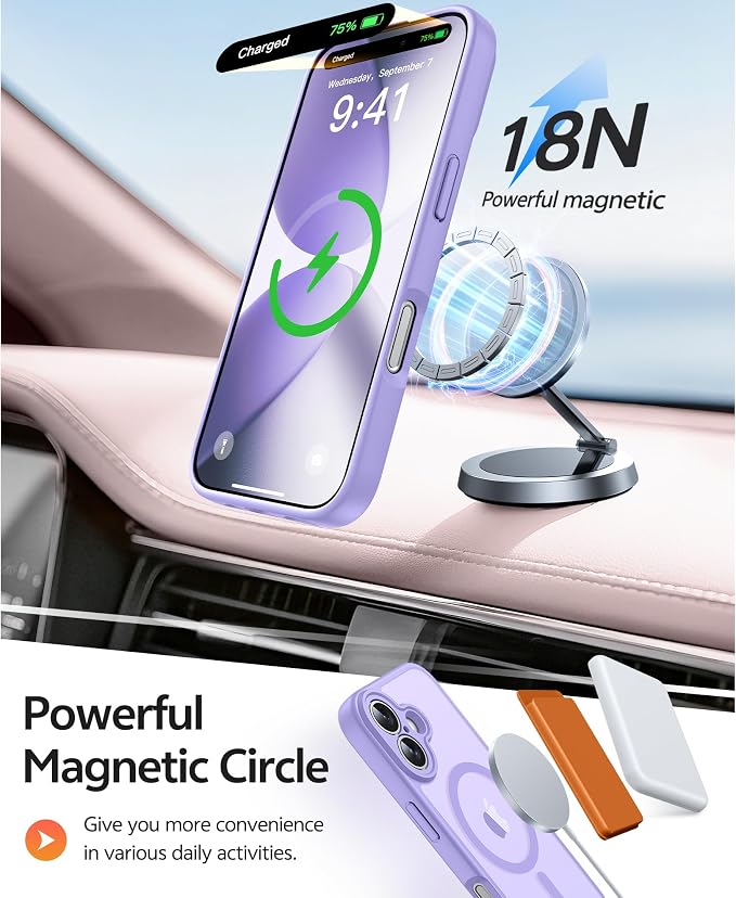 FNTCASE for iPhone 17 Case, Compatible with Magsafe, Glass Screen Protector | Full Camera Protection, Translucent Matte, 14FT Military Grade Drop Proof, Shockproof Protective Phone Cover, Light Purple - Image 3