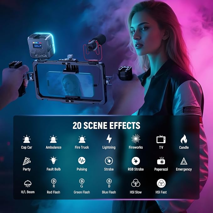 NEEWER Magnetic RGB Camera Light, 360° Full Color RGB61 Small LED Panel Video Light with 3 Cold Shoe Mounts/CRI 97+/20 Scene Modes/2500K-8500K/2000mAh Portable Recording Photography Selfie Lighting - Image 5