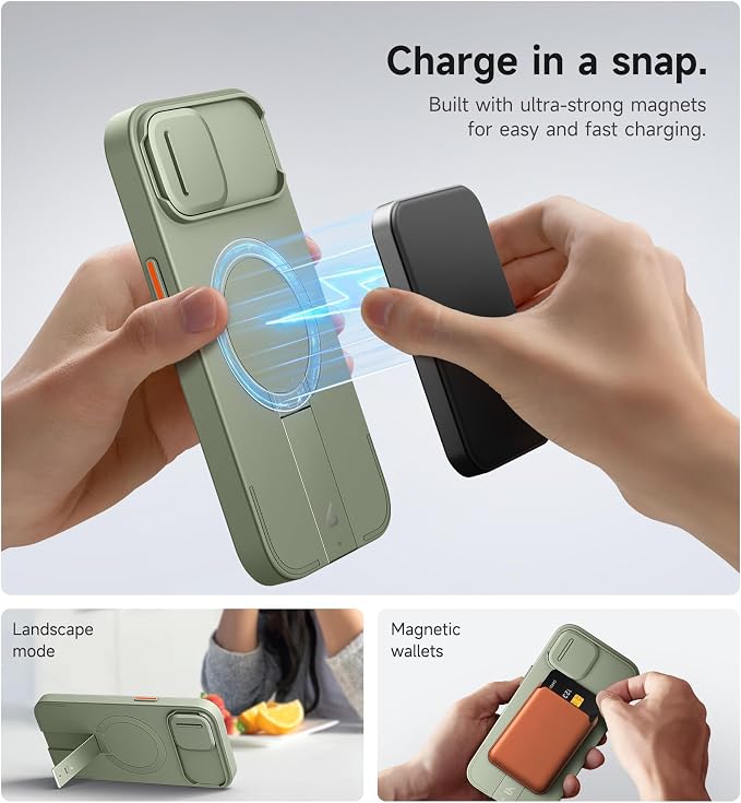 SURITCH for iPhone 15 Case with Magnetic Camera Slide Cover and Adjustable Kickstand, Compatible with MagSafe, Shockproof Bumper Case Slim Protective Cover 6.1 Inch, Green - Image 3