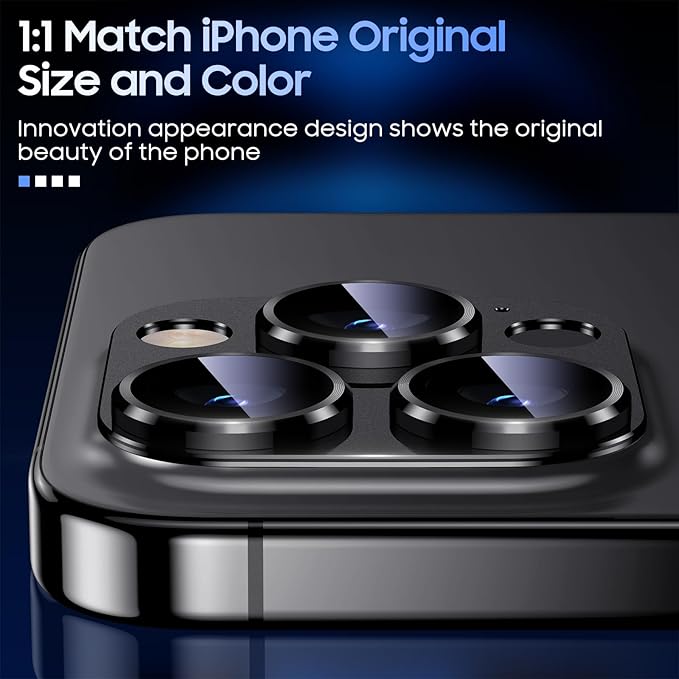 Uyiton for iPhone 15 Pro/iPhone 15 Pro Max Camera Lens Protector | Not Easy to Break, Strong Adsorption, Case-Friendly, Metal 9H Sapphire Glass Rear Camera Screen Cover, Black, 2 Pack - Image 5