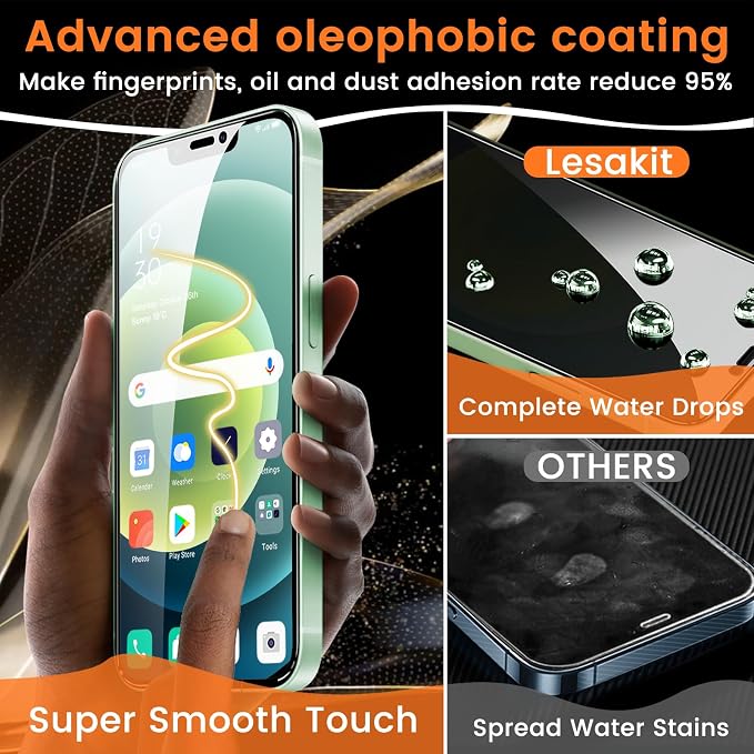 Lesakit 3+3 Pack Privacy Screen Protector for iPhone 12 6.1-Inch with 3 Pack Camera Lens Protector, Anti Spy Tempered Glass Film 9H Hardness Bubble Free Case Friendly - Image 6
