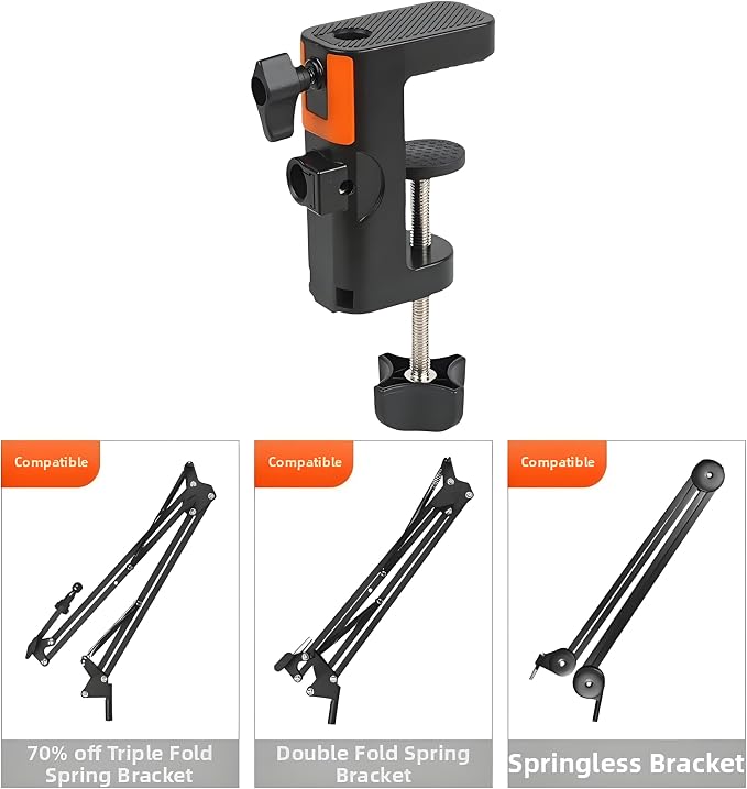 Heavy Duty Table Clamp Mount for Microphone Boom Arm, 2-in-1 C-Clamp Design for Mic Stand, Overhead Camera Arm, Desk Lamp Base – Fits up to 2.56 inch/6.5cm Desktop Thickness, 1 PCS - Image 7