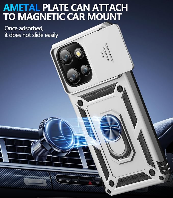 Taisairu for Motorola Moto G Power 2026/G Power 2025 Case with Screen Protector & Slide Camera Lens Cover, Built-in Ring Stand Cover for Moto G Power 2025/Moto G Power 2026 Case (Silver) - Image 5