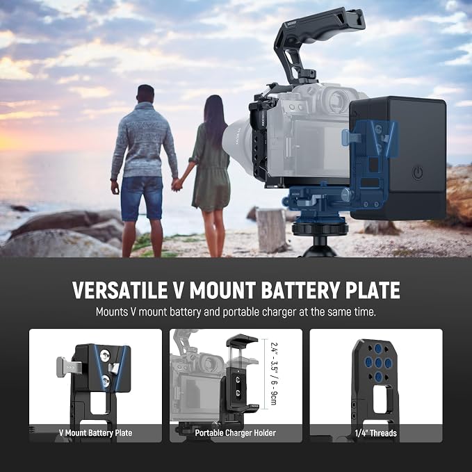 NEEWER V Mount Battery Plate, Modular V Lock Adapter with Arca Type QR Plate, Portable Charger Holder PS099E Compatible with DJI RS4 RS3 Gimbal Camera Cage Video Rig Accessories, PS017B - Image 2