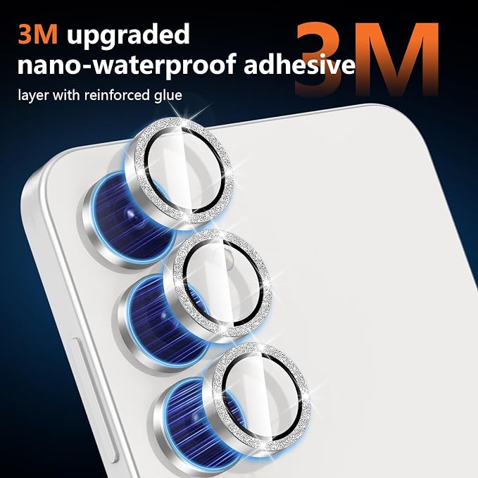 for Samsung Galaxy S25 FE Camera Lens Protector, Individual Metal Ring Tempered Glass Lens Cover, [Strong Adsorption] Scratch Resistant Ultra-Thin HD Clear Lens Cover, 1 Set-Slivery Sparkly - Image 4