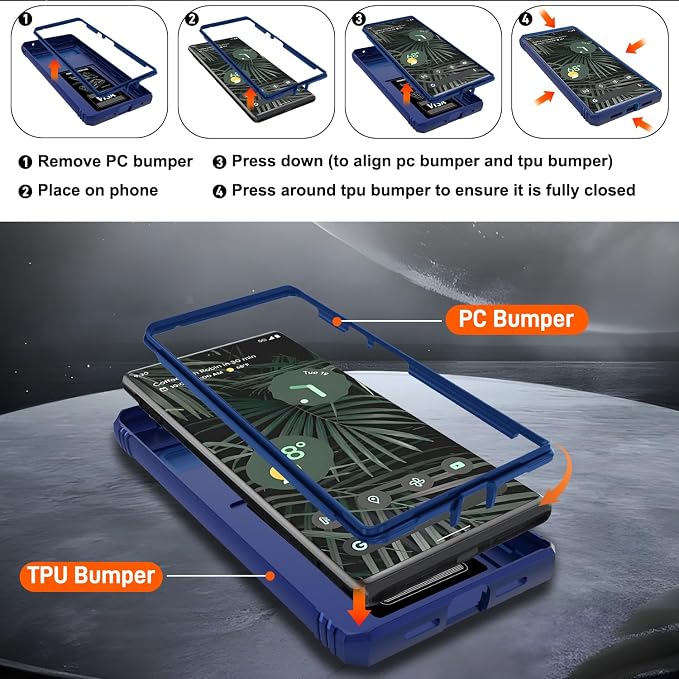 for Google Pixel 6 Pro Case with Slide Camera Cover & Screen Protector (2 PCS), Pixel 6 Pro Case Build in 360° Rotating Ring Kickstand, Military Grade Protective Case for Google 6 Pro Case, Blue - Image 2