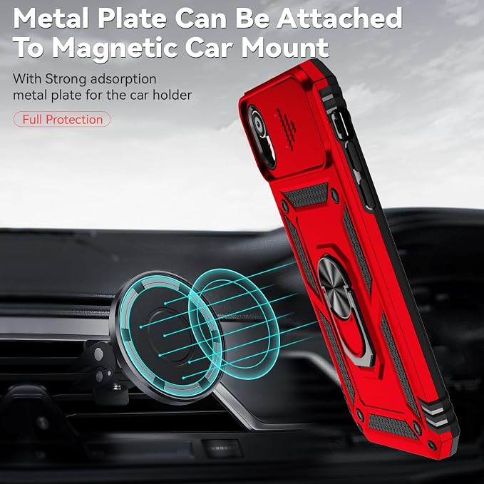 HNHYGETE for iPhone XR Phone Case with HD Screen Protector: [Military Grade 20ft. Drop Tested] Slide Camera Cover Ring Shockproof Protective Phone Case for - iPhone XR (Red) - Image 4