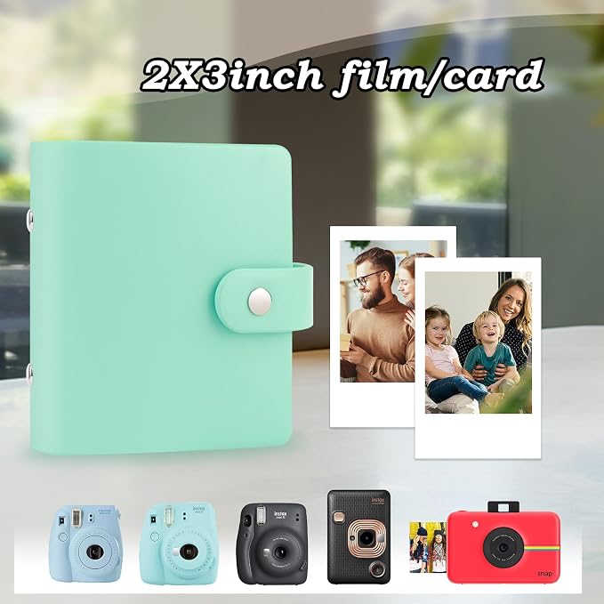 Ruibytree 52 Pockets Small Photo Album 2x3 for Instax Mini, Green, 2 Pack | Pocket-Size, PU Leather Cover, Snap Closure, Acid-Free Pages, Fits Polaroid 2x3 Photos, Kodak Mini Prints & ZINK Photos - Image 2
