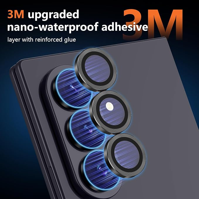 for Samsung Galaxy Z Fold 8 Ultra Camera Lens Protector, Individual Metal Ring Tempered Glass Lens Cover, [Strong Adsorption] Scratch Resistant Ultra-Thin HD Clear Lens Cover, 1 Set-Black - Image 4