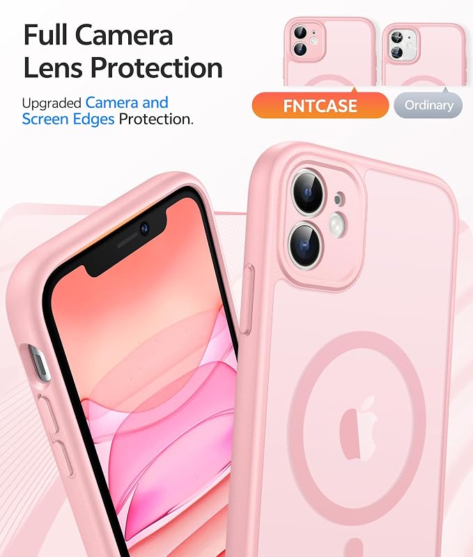 FNTCASE for iPhone 11 Phone Case, Fit for Magsafe, Full Camera Protection | Translucent Matte Back, Strong Magnetic Charging,14FT Military Grade Drop-proof, Anti Slip,Light Pink - Image 5
