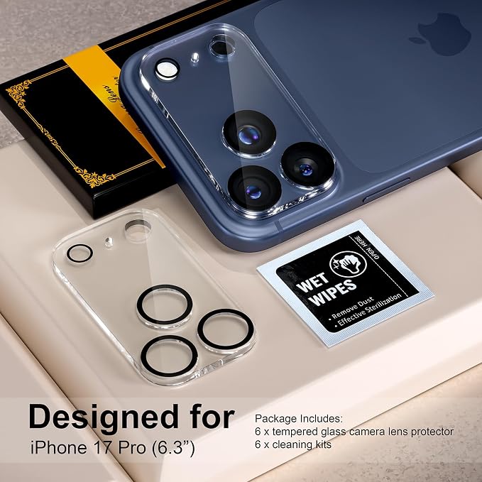 for 6 Pack iPhone 17 Pro Camera Lens Protectors, Clear | [Drop Protection] [Case Friendly] [Easy Installation] 9H Tempered Glass Camera Screen Protector Cover Accessories 6.3-inch - Image 2