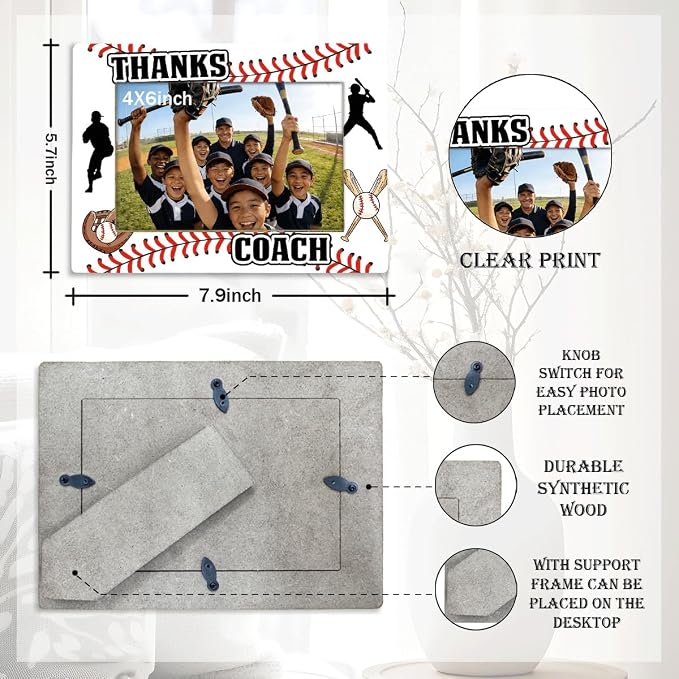Thanks Coach Photo Frame, Baseball Picture Frame, Sports Themed Decor Tabletop Display Frames for Players and Coaches, Gift to Baseball Enthusiasts for 4x6 Inches Photos - Image 2
