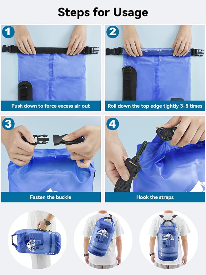 HEETA Dry Bag Waterproof Backpack with Phone Case 5L/10L/20L/30L/40L | Roll Top Lightweight Dry Storage Bag for Women Men, Travel Boating Kayaking Paddle Board Camping Beach Essentials Accessories - Image 5