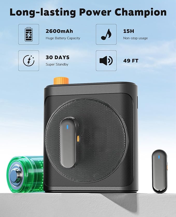 Tearstone Voice Amplifier for Teachers with Bluetooth, Dual Magnetic Mics | Portable Rechargeable Speaker with Clip-On Lapel Microphones for Classroom, Tour Guide, Public Speaking, Training (Black) - Image 4