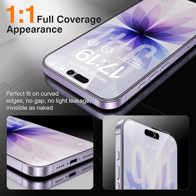 EZ-GLAZ-4+2 Pack for iPhone 17 Privacy Screen Protector (6.3") | 2-Pack Lens Protectors, Alignment Kit, Easy Installation, 9H+ Tempered Glass, Scratch Resistant, 28° Privacy Protection - Image 6