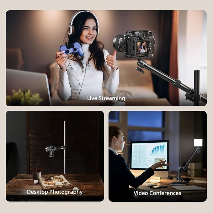 SMALLRIG Camera Desk Mount, Overhead Camera Arm Stand for Desk with 360° Ball Head,for DSLR Cameras, Cell Phones, Lights, Microphones | with 360° Ball Head, Adjustable Height, 1/4"-20 Screw and 3/8"-16 Hole for DSLR Cameras, Phones, LED Lights, Microph... - Image 7