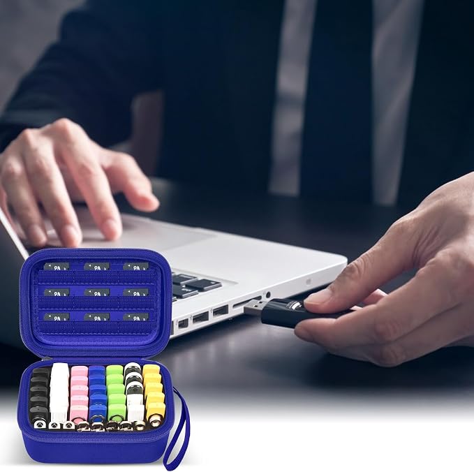 Comecase USB Flash Drive Case, Holds 44 USB Drives and 9 SD Cards | Pre-Cut Foam Fits Mixed Drive Sizes Flash Drive; EVA Shell Protects Data on the Go, Blue, Large, Case Only - Image 6