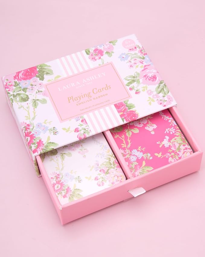 Laura Ashley English Garden Playing Cards – Set of 2 Standard Card Decks in Decorative Storage Box – Floral Poker & Bridge Cards – Elegant Gift for Women & Game Lovers | Pretty & Vintage Floral Designs, Decorative Storage Box with Ribbon Pull, Standard... - Image 6