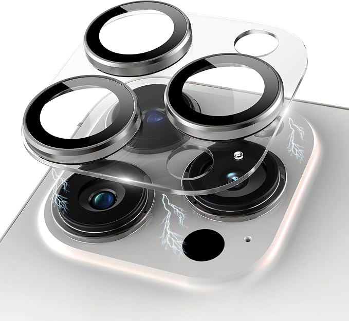 Compatible for iPhone 15 Pro/iPhone 15 Pro Max Camera Lens Protector, Clear Acrylic Plus Aluminium Alloy Ring 9H Tempered Glass Screen Camera Cover, Silver by KANOSAN