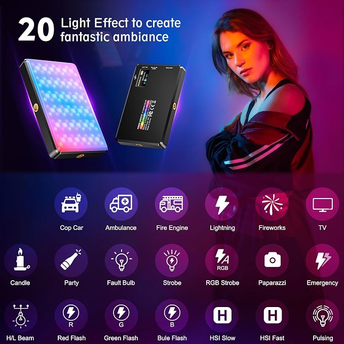 120 RGB Video Light, Photography Light, Color Temperature 2500-9000K 360° Full Color with 20 Lighting Effects, 3000mAh Battery, OLED Display, DSLR Lighting for TikTok, Photography, Video Conference - Image 3