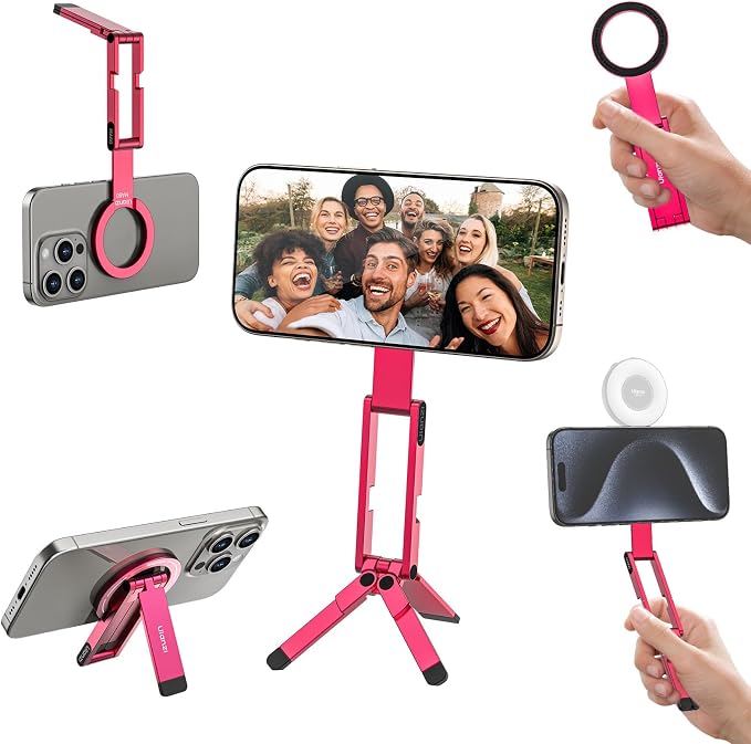 ULANZI MA60 Phone Tripod for Magsafe, Aluminium Mini Phone Stand Red | Pocket Size Cell Phone Stand, Foldable Selfie Stick for iPhone, Strong Magnet Quick Mount for iPhone 16 15 14 13 12 by ulanzi